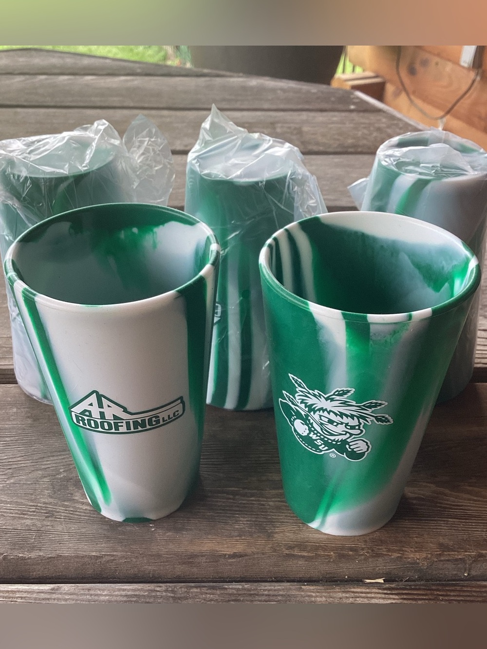 Silipint Silicone Stadium Cups - set of 5 in green and white